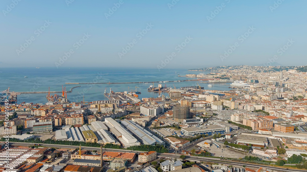 Naples, Italy. Panorama of the city overlooking the port. Daytime, Aerial View