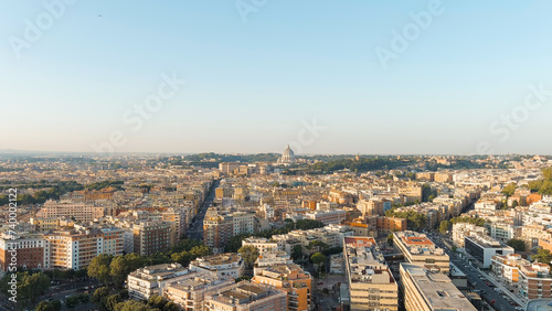 Rome, Italy. View of the Vatican. Dome of the Basilica di San Pietro, Flight over the city. Morning hours, Aerial View © nikitamaykov