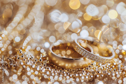 Golden Wedding Rings on Sparkling Background