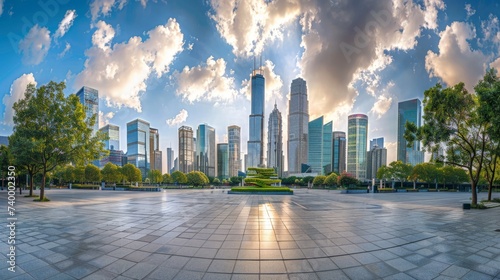 City square and skyline with modern buildings scenery photo