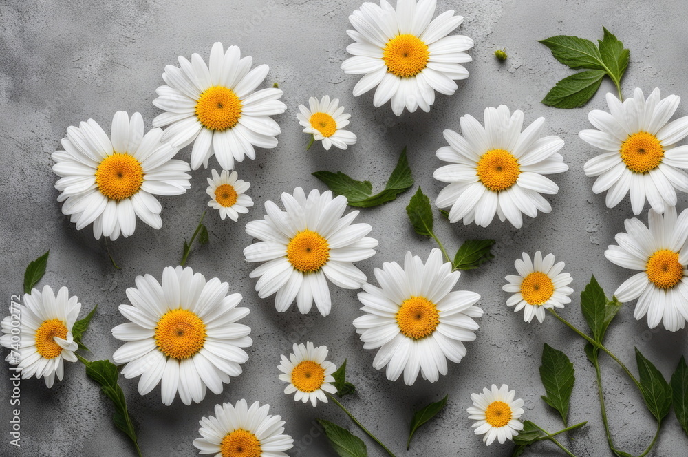 Fototapeta premium White Daisies on Grey Background
