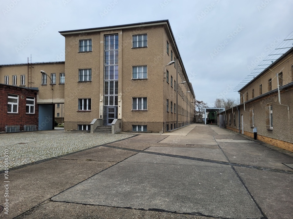 Berlin, Germany - Jan 07, 2024: Stasi Berlin Hohenschonhausen prison, memorial museum. The first building was erected by the Nationalsozialistische Volkswohlfahrt in 1939. Selective focus Berlin, Germany - Jan 07, 2024: Stasi Berlin Hohenschonhausen prison, memorial museum. The first building was erected by the Nationalsozialistische Volkswohlfahrt in 1939. Selective focus
