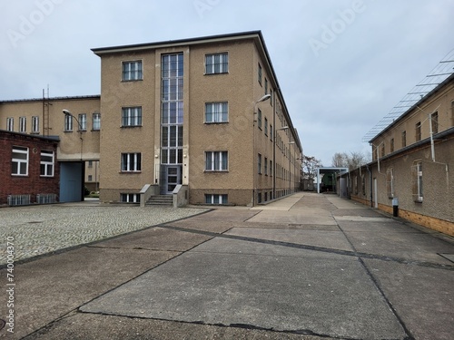 Berlin, Germany - Jan 07, 2024: Stasi Berlin Hohenschonhausen prison, memorial museum. The first building was erected by the Nationalsozialistische Volkswohlfahrt in 1939. Selective focus photo