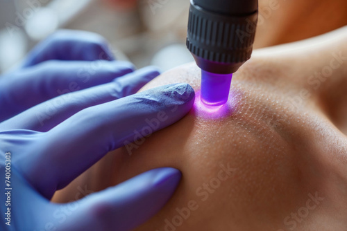 Laser therapy treatment on human skin close-up Generative AI image