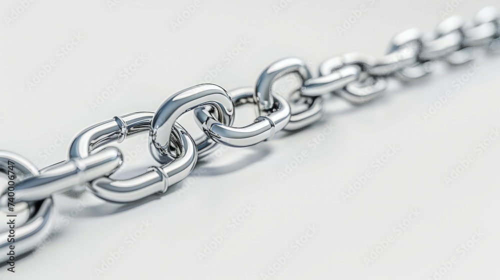 Simple minimalist illustration of shiny straight metal chain isolated on white background with empty space