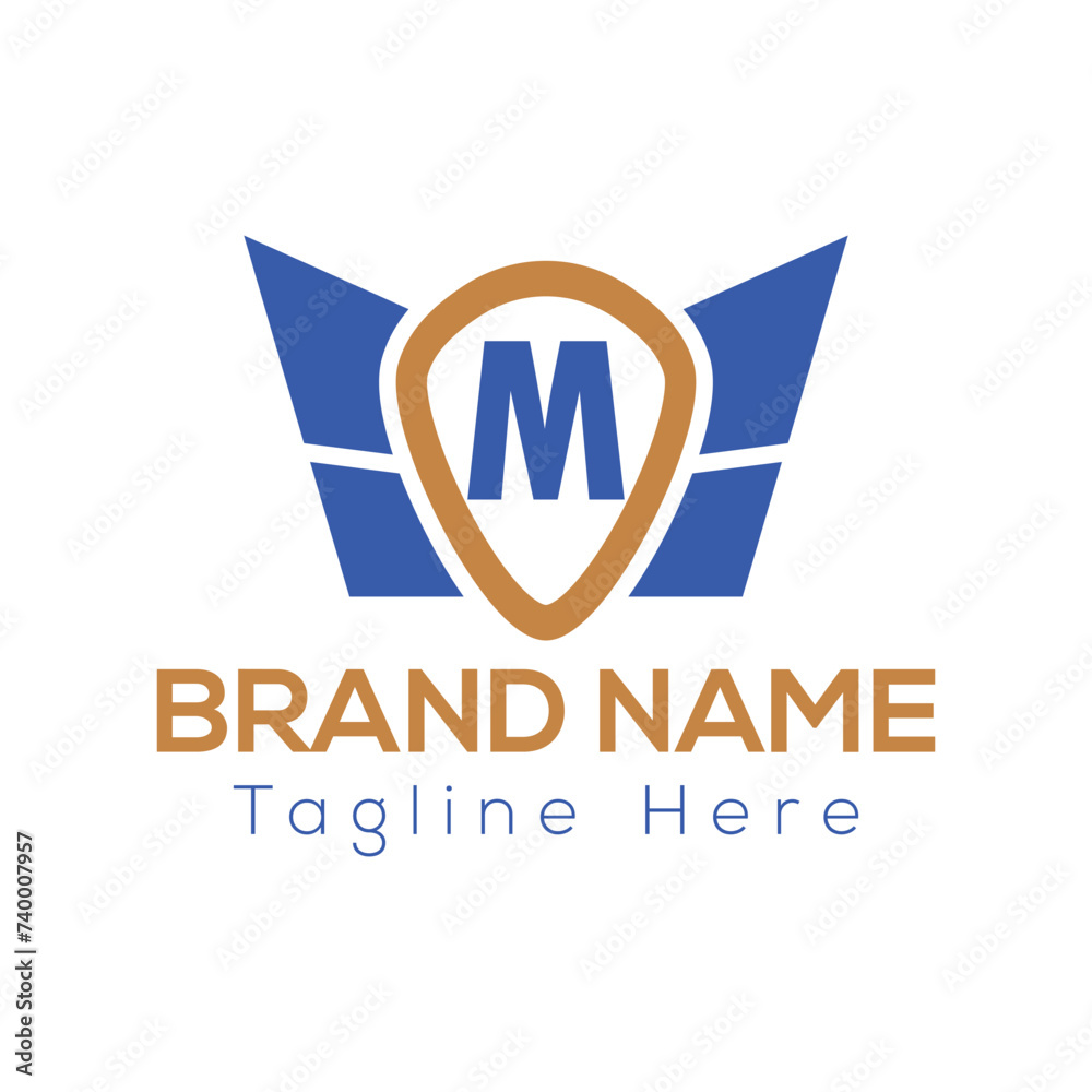 Wing Logo On Letter M Template. Wing On M Letter, Initial Wing Sign Concept Template Wing Logo On Letter M Template. Wing On M Letter, Initial Wing Sign Concept Template