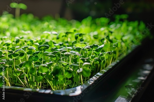 Fresh microgreens growing in planter