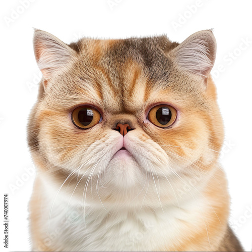 front view close up of a Exotic Shorthair cat face isolated on a white transparent background 