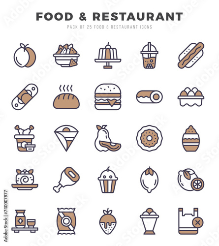 Food and Restaurant Two Color icons collection. 25 icon set in a Two Color design.