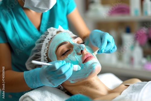 Woman Receiving Facial Mask Treatment