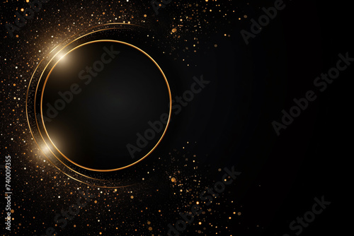 Abstract background. Featuring a glittering gold circle on a luxurious black backdrop