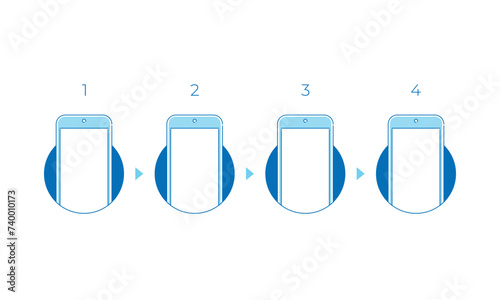 スマホの4ステップのイラスト素材、ベクター
