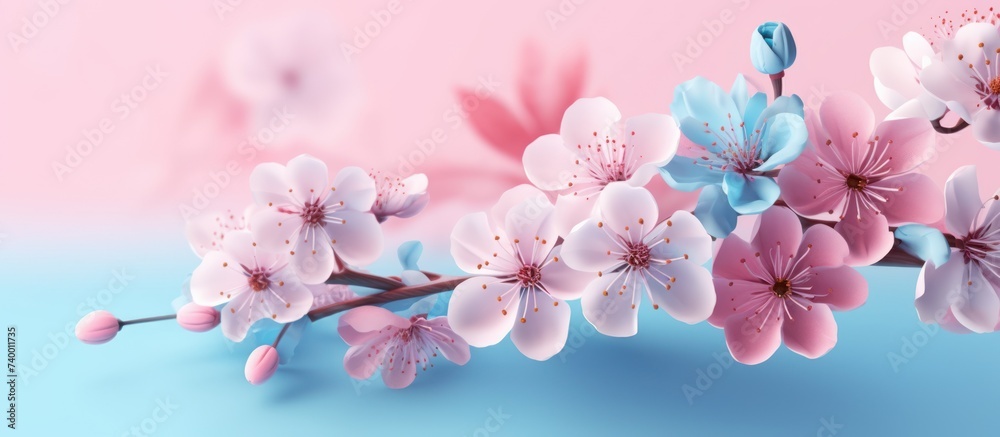cherry blossoms blooming light blue background