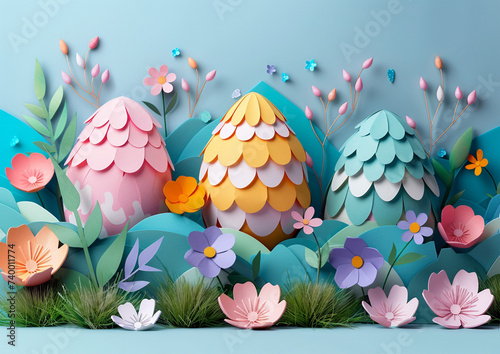 easter background with eggs, paper art