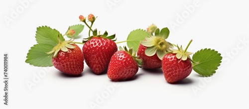 Several whole strawberries on a white background
