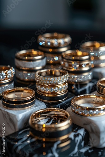 Variety of Wedding Rings Displayed on Table