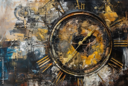 Distinguished by its hands and numbers create an artwork inspired by the concept of a clock photo