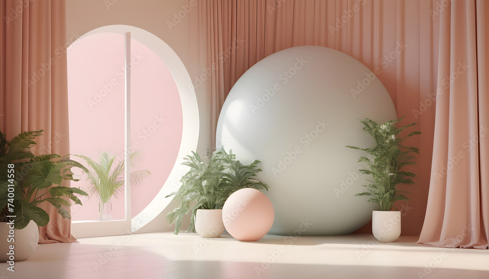 modern interior design with circle window and natural elements modern interior design with circle window and natural elements