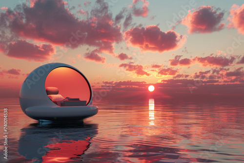 3d render of a floating meditation pod promoting mental wellness