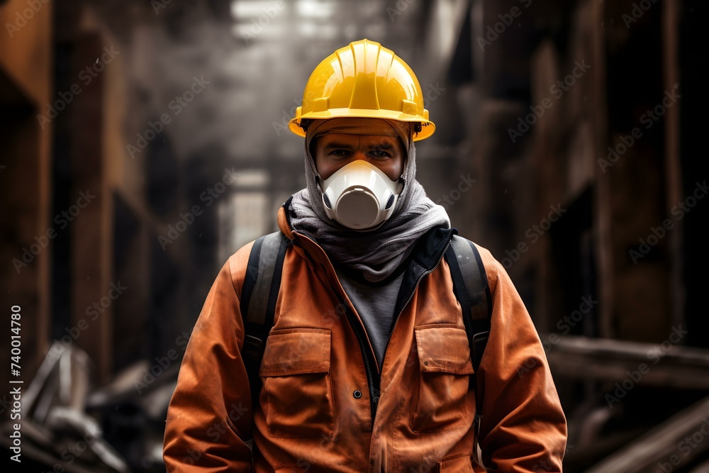 Construction worker equipped with safety gear ready for work. Concept Construction Site, Safety Gear, Professional Worker, Ready for Work Construction worker equipped with safety gear ready for work. Concept Construction Site, Safety Gear, Professional Worker, Ready for Work