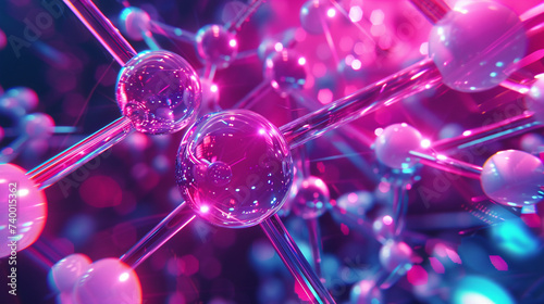 3D render of a molecule in a neon light effect bright and vivid photo