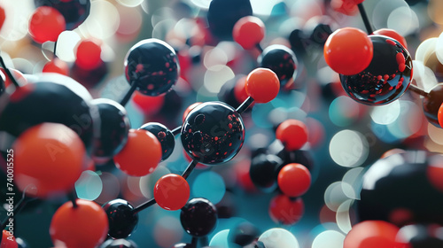 3D render of a molecule model in abstract and geometric art style.