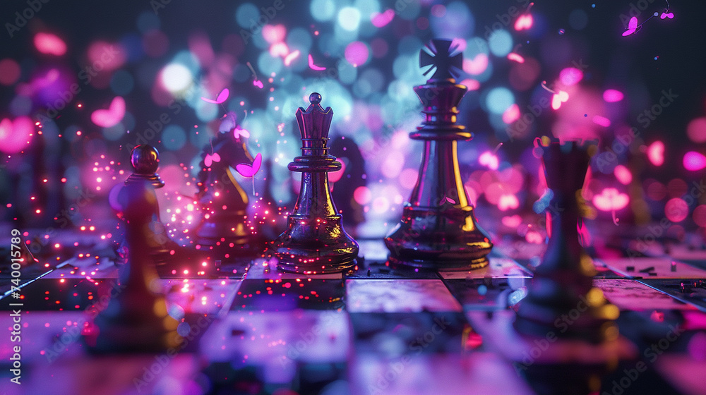 3d render of a multi dimensional chess game with floating glowing pieces 3d render of a multi dimensional chess game with floating glowing pieces