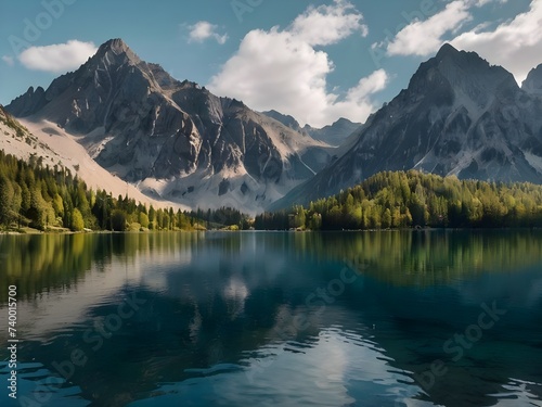 Lake in the mountains. Generative AI