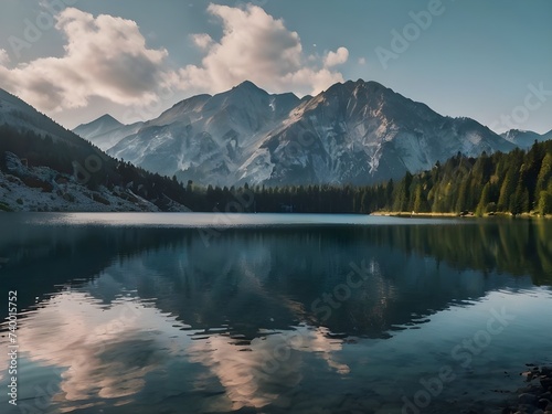 Lake in the mountains. Generative AI