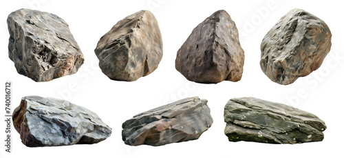 Collection set of big and long hard rock boulder stone on transparent background cutout, PNG file. Many different design. Mockup template artwork graphic photo