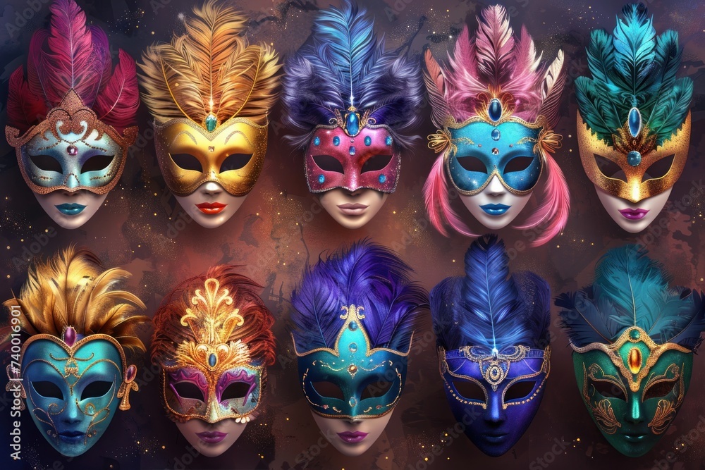 Colorful Masks With Feathers Colorful Masks With Feathers