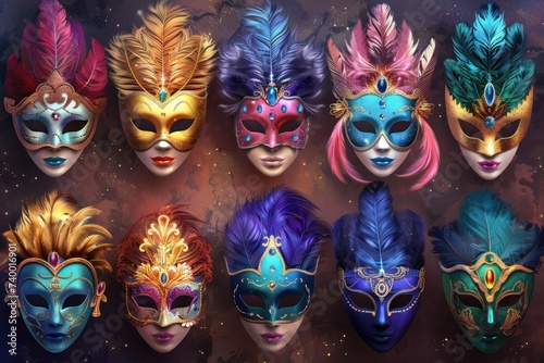 Colorful Masks With Feathers