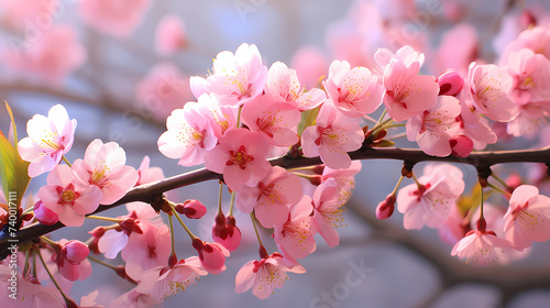 Cherry blossoms in full bloom create a soft and dreamy atmosphere