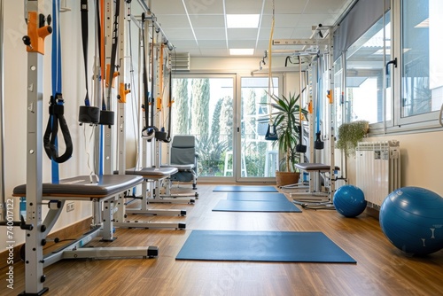 Well-Equipped Gym With Exercise Mats and Equipment photo