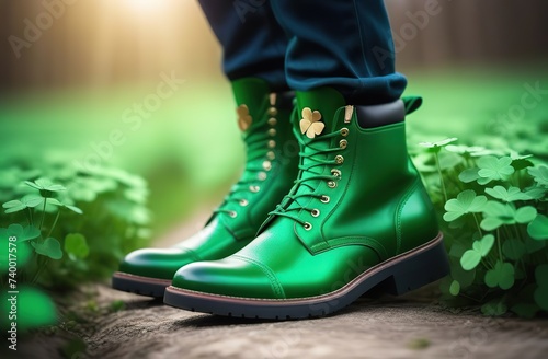 Men s green Boots and Clover  concept St.Patrick  s Day  Festivity for irish holidays