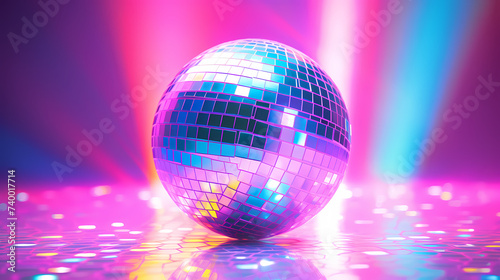 Disco ball sphere with colorful disco lights at party