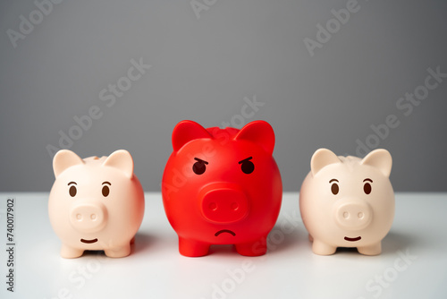 An angry pouty pig among the rest. Overheated financial market. Heavy burden on the budget, high expenses and the likelihood of bankruptcy. Difficult economic conditions. Threat to savings.