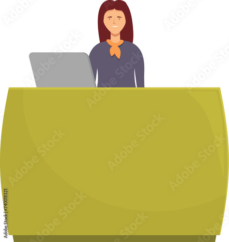 Phone call receptionist icon cartoon vector. Female desk. Table service