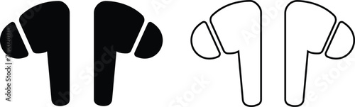HandFree icon set. Headphones wireless earphones flat and line black vector collection isolated on transparent background. Headset silhouette earphone symbol computer technology icon. Hand free group.