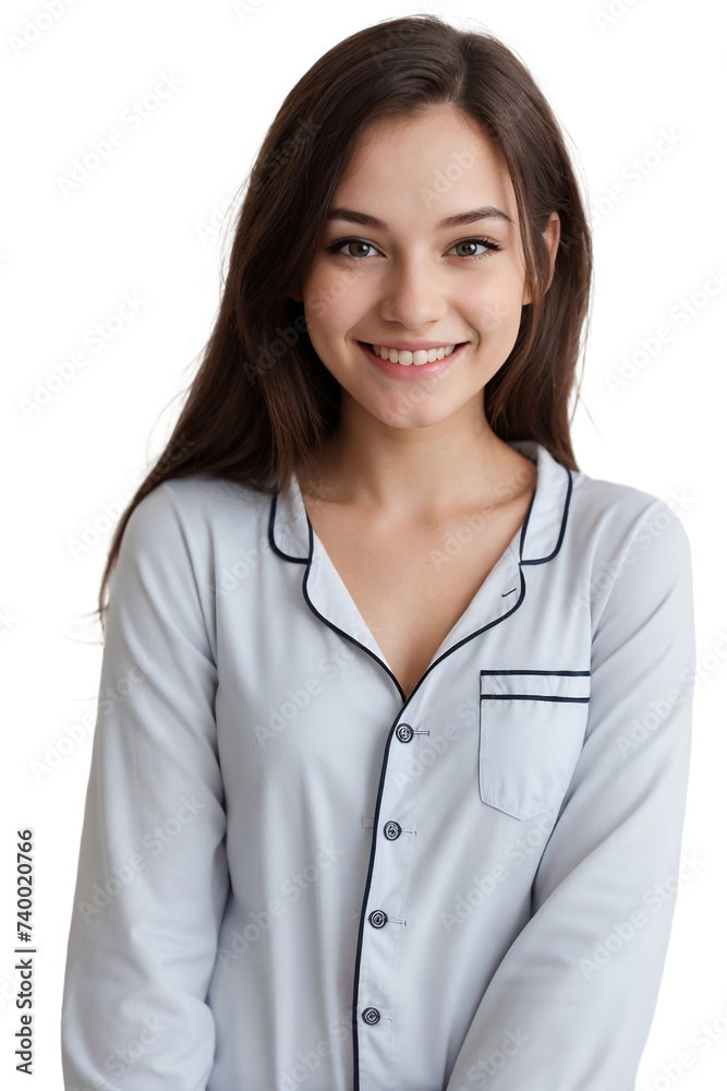 Beautiful girl in cute pajamas smiling and looking at the camera, isolated, transparent background, no background. PNG. Beautiful girl in cute pajamas smiling and looking at the camera, isolated, transparent background, no background. PNG.