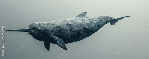 Narwhal on gray background copy space photo