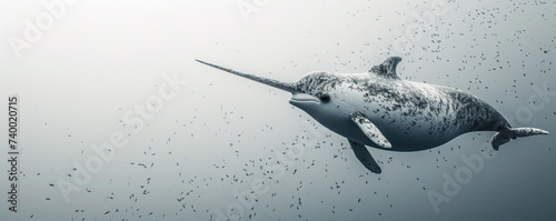 Narwhal on gray background copy space photo