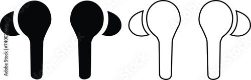 HandFree icon set. Headphones wireless earphones flat and line black vector collection isolated on transparent background. Headset silhouette earphone symbol computer technology icon. Hand free group.