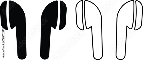HandFree icon set. Headphones wireless earphones flat and line black vector collection isolated on transparent background. Headset silhouette earphone symbol computer technology icon. Hand free group.