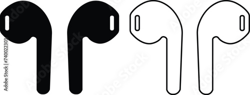 HandFree icon set. Headphones wireless earphones flat and line black vector collection isolated on transparent background. Headset silhouette earphone symbol computer technology icon. Hand free group.