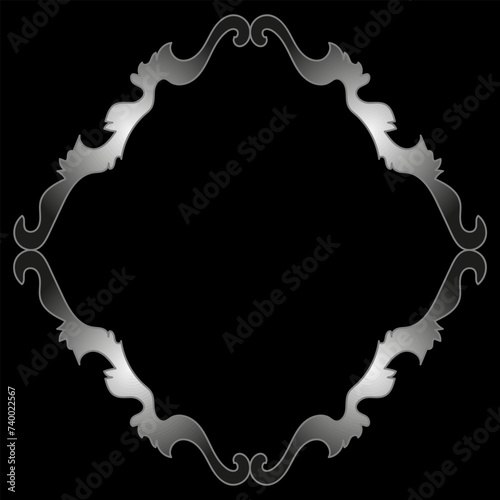 Stylish carved silver frame on a black background for a photo or inscription