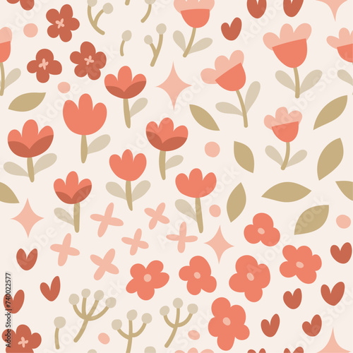 Cute seamless pattern with small flowers and botanical elements. Vector hand drawn floral background for textile, fabric, print, wallpaper.