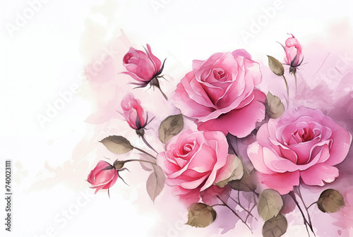 Floral roses, wallpaper watercolor illustration in pastel purple / pink color for invitation / card making / wedding invitation 