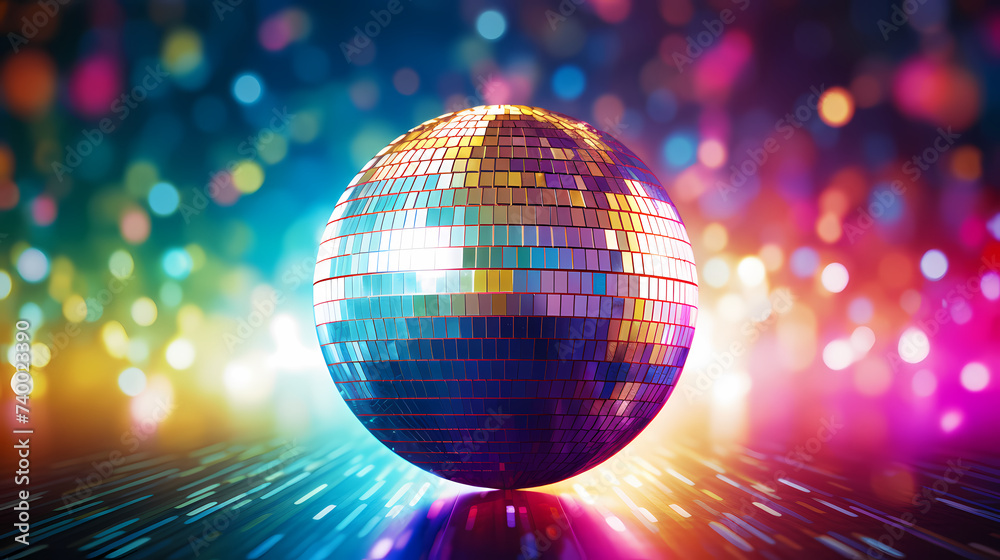 Obraz premium Disco ball illustration, multicolor music background