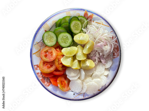 Fresh salad on plate white background